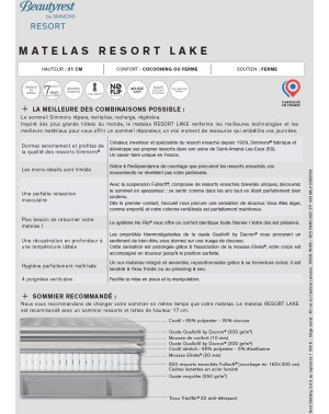 Matelas Hotel luxe - Resort Lake- lit jumeaux - Simmons